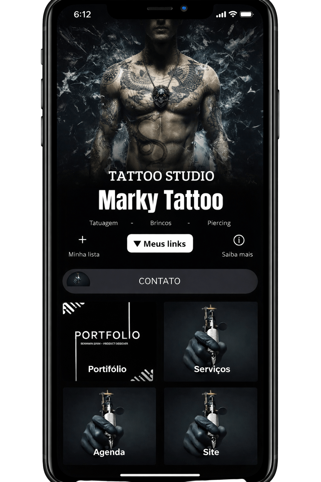 Captura de tela de exemplos de páginas de biolink